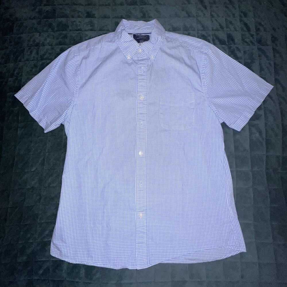 Charles Tyrwhitt Shirt Men M Slim Fit Blue White Gingham Check‎ Short Sleeve